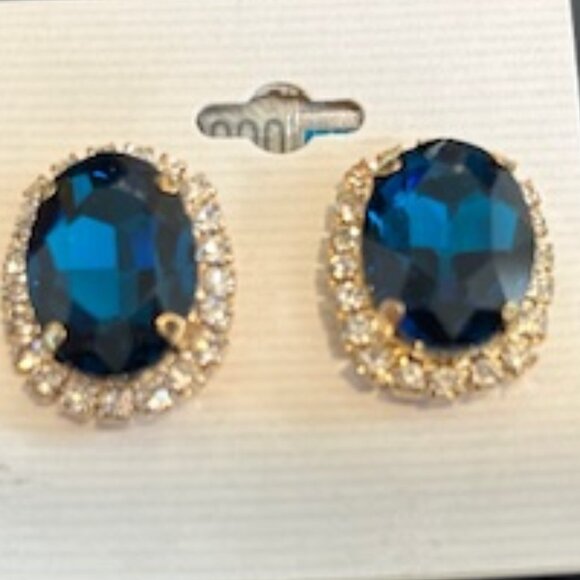 Large Austrian Crystal Earrings: Center Faceted Blue Crystal with Clear Crystals - Picture 5 of 5